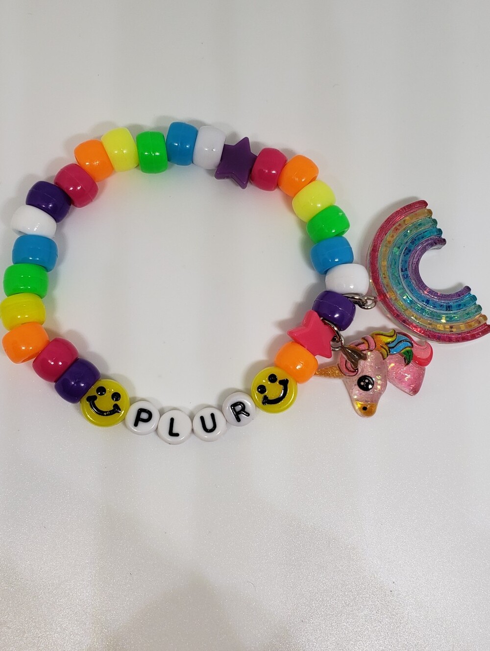 Handmade Neon Rainbow Unicorn Plur Kandi Bracelet